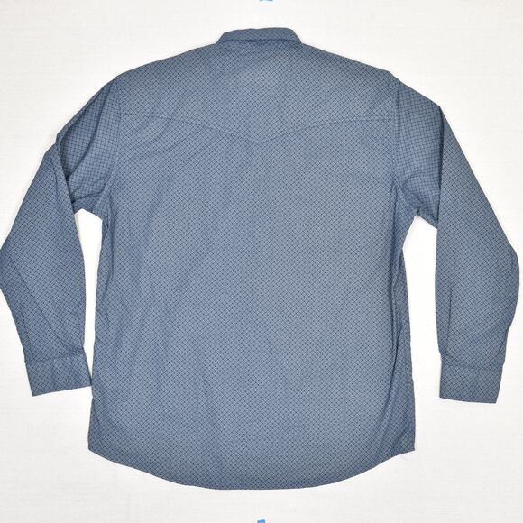 Rafter C Men Pearl Snap Shirt Geometric Long Sleeve Cotton Blue Size M Pro Flex - Picture 3 of 8